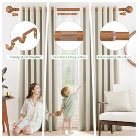 TANGWIN Wood Double Curtain Rods for Windows 36 to 88:Boho Wooden Double Rod Curtain Rods for Farmhouse Livingroom Bedroom 1Inch Heavy Duty Adjustable Dual Curtain Rod Decorative Imitation Wood Grain