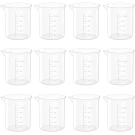 Goiio 12 Pcs 3.4 Oz Transparent Lab Measuring Cup, 100ml Plastic Beaker Cups, for Scie