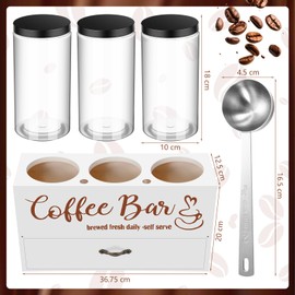 Skybooly 3 Pcs Coffee Canister Set with Shelf and Spoon Plastic Coffee Bean Storage Container with Lids Coffee Storage Box with Drawer Food Storage Jars for Coffee Bar Kitchen (White)