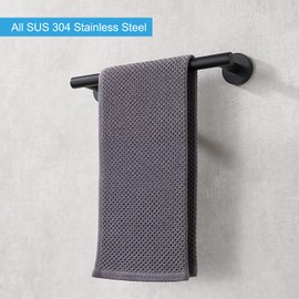 TASTOS 12 Inch Black Single Towel Bar Rack, SUS 304 Stainless Steel Round Bathroom Towel Bar Heavy Duty Towel Holder Kitchen Towel Rod, Wall Mount with Screws Towel Bar Rod Matte Black Finish