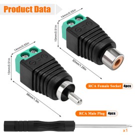 KUOQIY 4 Pairs RCA Adapter Terminal Block Set, RCA Male and Female to AV Screw Terminal Audio/Video Speaker Cable Connector for CCTV Security Camera