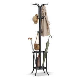SONGMICS Coat Rack Freestanding, Coat Rack with Umbrella Holder with 12 Hooks, for Entryway, Hallway, Living Room, Bedroom, Ink Black URCR011B01