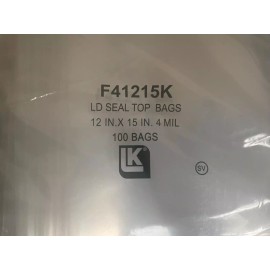 LK 100 Count - 15"L x 12"W Resealable Zipper Seal Top Bag 4mil Clear Poly Zip Lock
