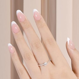 AILLSA Uñas francesas de gel, 180 unidades, uñas francesas rosas, uñas cortas almendradas, prebase y capa base preaplicadas, sin necesidad de lima, pu