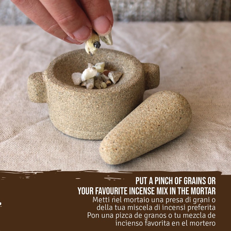 Sandstone Mortar with Pestle for Grinding Incense Resin - Handmade