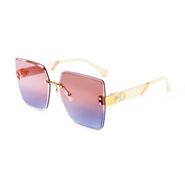 FEISEDY Trendy Square Rimless Sunglasses for Women Oversized Designer Style UV Protection Fashion Rectangle Glasses B9064