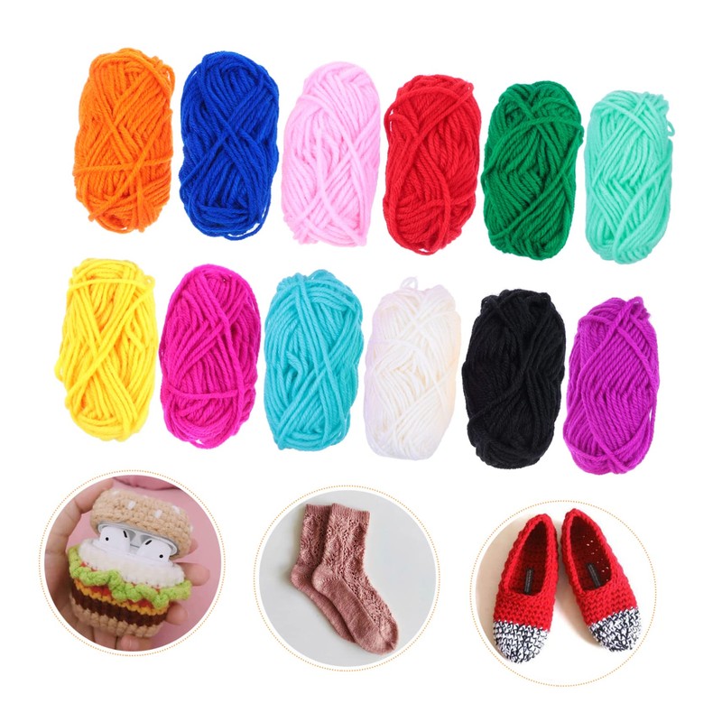 LALAFINA Acrylic Yarn Knitting Crocheting 12 Colors Soft Durable Craft