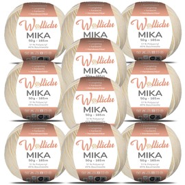 Wollidu Mika 51% Polyacrylic, 49% Cotton for Crochet and Knitting, 10 x 50 g/165 m, Oeko-Tex Knitting Yarn, Crochet Yarn - Light Yellow