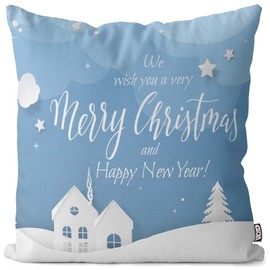 VOID Merry Christmas Schnee Kissenbezug Kissenhülle Sofakissen Kissen Deko Weihnachten Winter Weihnachtsdeko, Kissen Größe:50 x 50 cm