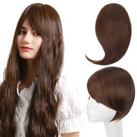 Clip-In Fringe Hair Extensions, Clip-In Side Fringe Fringe Bangs Extension Hairpiece Extensions, Bangs, Natural Fringe Bang for Women and Girls, Two Piece In Front Hair, Light Brown