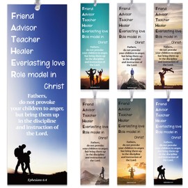 Skyygemm 60 Pcs Religious Happy Father's Day Bookmark Ephesians 6: 4 Christian Father's Gift Bookmarks Bible Verse Acronym Inspirational Bookmarks for Church Man Dad Appreciation Gift