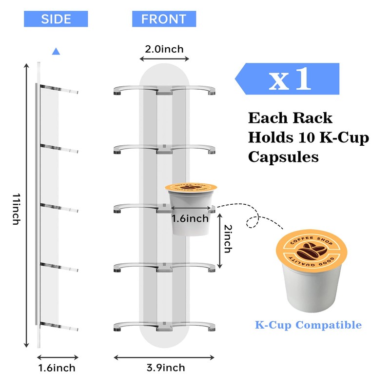 NiHome Acrylic Coffee Pod Holder for Keurig, Side Mount Coffee