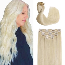 Sindra Blonde Clip in Hair Extensions 16 Inch 100g 6pcs Human Hair Clip in Extensions Straight Natural Remy Clip in Hair Extensions Human Hair C16#60