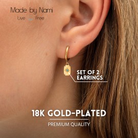 Made by Nami Set Minimalist Earrings Gold Hanging with Star and Turquoise Stone Made of Surgical Stainless Steel Jewellery Women's Hoop Earrings Gold Boho Jewellery Women