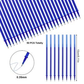 Eokeey Pack of 50 Erasable Refills for Erasable Ballpoint Pen, Rollerball Pen Refill 0.35 mm, Erasable Gel Pen Refill for Students, Gift, School, Office Supplies (Blue)