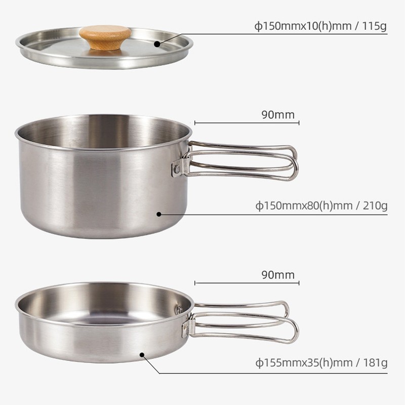 Cooking Pot and Pan Set 304 Stainless Steel Portable Camping