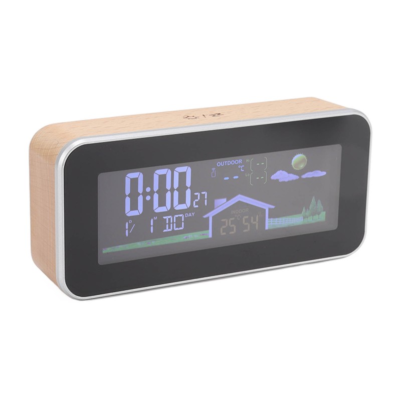 Digital Projection Alarm Clock VA HD Color Screen Wooden Weather