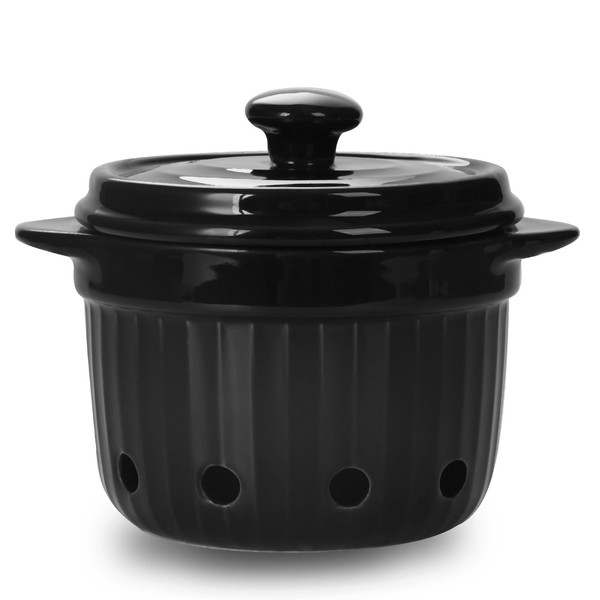 HAOTOP Ajo con tapa, contenedor de cerámica para encimera y decoración de cocina (negro)