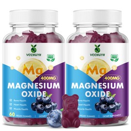 VCCHUYH Magnesium Oxide Gummies 400mg, Sugar Free Magnesium Oxide Supplement for Adults & Kids, Muscle Support & Energy Boost, Non GMO, Blueberry Flavor 120 Count