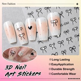 3D Bow Nail Stickers, 5 Colors Bnowknot Crystal Nail Art Stickers, Cute Bows Nail Decals for Nail Designs Colorful Ribbon Nail for Bow Tie Nail Sticker for Women Girls Nails Decoration 807-19