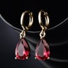 MASOP Ruby Zirconia Leverback Teardrop Dangle Earrings Gold Tone