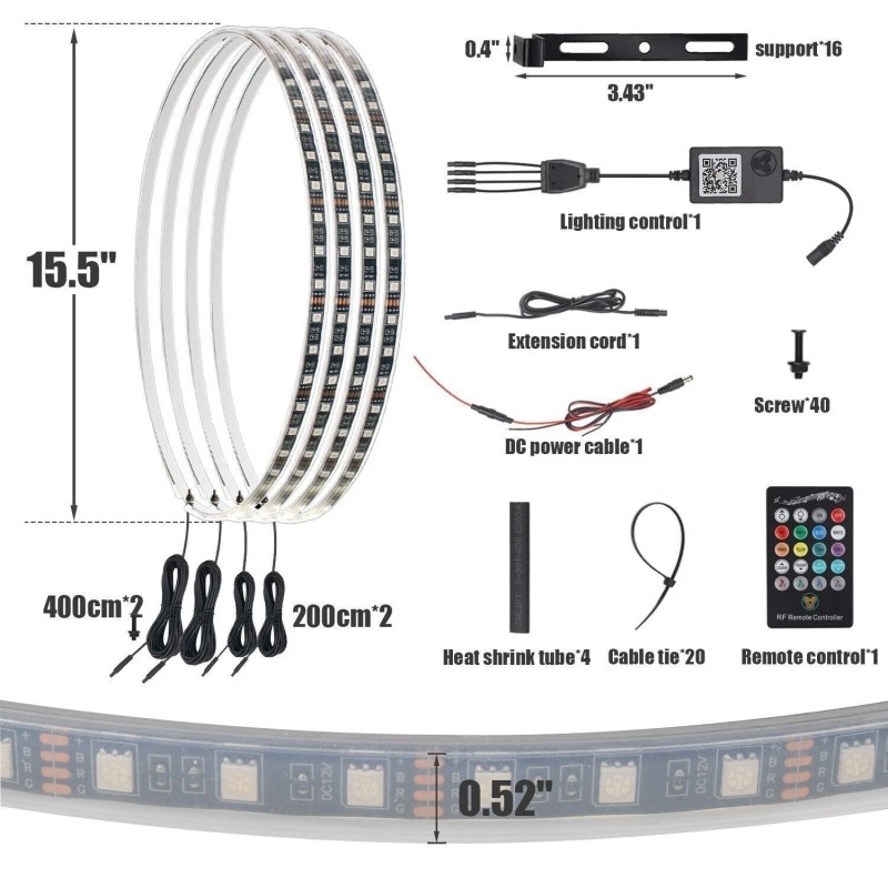 Gearzaar 4x15.5'' RGB Wheel Ring Lights LED Light For Truck
