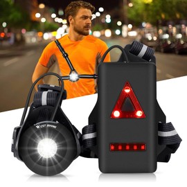 WESTGIRL Running Light, Chest Run Light con fascio regolabile 500 lumen, USB ricaricabile LED Lampada frontale impermeabile e lampeggiante di avvertimento posteriore