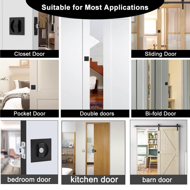 betensh Sliding Door Lock Square Pocket Door Lock with Invisible