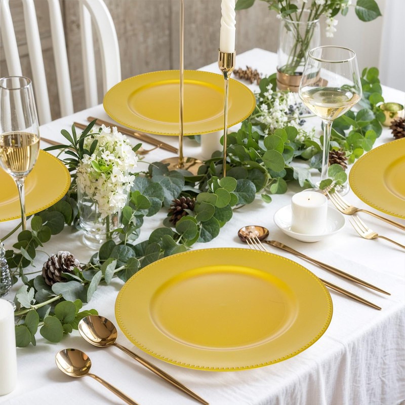 supernal 12pcs Gold Charger Plates,13inch Plastic Round Beaded Plates Decorative