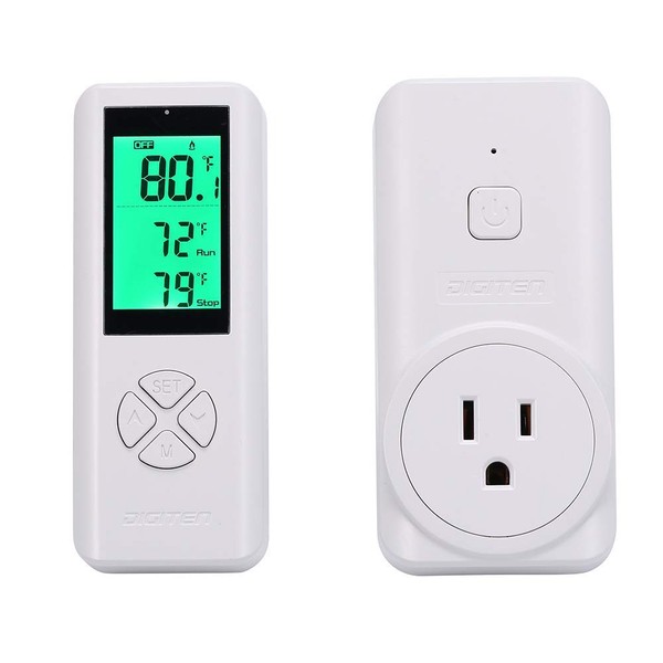 DIGITEN WTC100 Wireless Thermostat Outlet Digital Temperature Controller Plug-in Thermostat Cooling&Heating Remote Control Build-in Temp Sensor Greenhouse Thermostat Reptile Temperature Controller