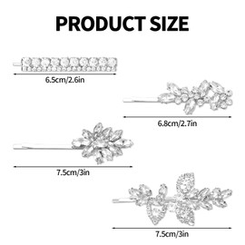 BOXOB 4pcs Rhinestone Hair Clips, Silver Rhinestone Hairpin for Women Sparkly Barrettes Stylish Hair Accessories for Party Wedding Daily Use (4 Styles)