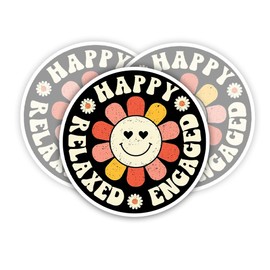 SODAVA (Set of 3) Happy Relaxed Engaged ABA BCBA Behavioral Health Technician Stickers SPED Sticker Special Needs Awareness Sticker Technician Behavior Analysis Therapy Disability Sticker 3"x4"