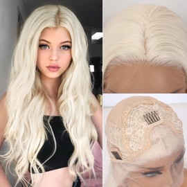 Lady Miranda 26 Inch 13×3 Platinum Blonde Wig Synthetic Lace Front Wig HD Lace Front Wigs 180% Density Synthetic Lace Front Wigs Pre Plucked Natural Blonde Lace Front Wigs Synthetic Hair For Women
