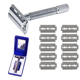 Maquinilla de afeitar de seguridad de doble filo unisex, 10 recambios de hojas de afeitar de seguridad de doble filo con revestimiento de platino, maquinilla de afeitar de seguridad para mujeres y hom