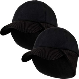 29 IYEBRAO Pack of 2 Winter Baseball Cap with Ear Flaps Men Women Unisex Warm Wool Cap Full Cap Ear Protection Wool Cap Outdoor Visor Sports Hat Ski Baseball Cap, Black and black, pack of 2