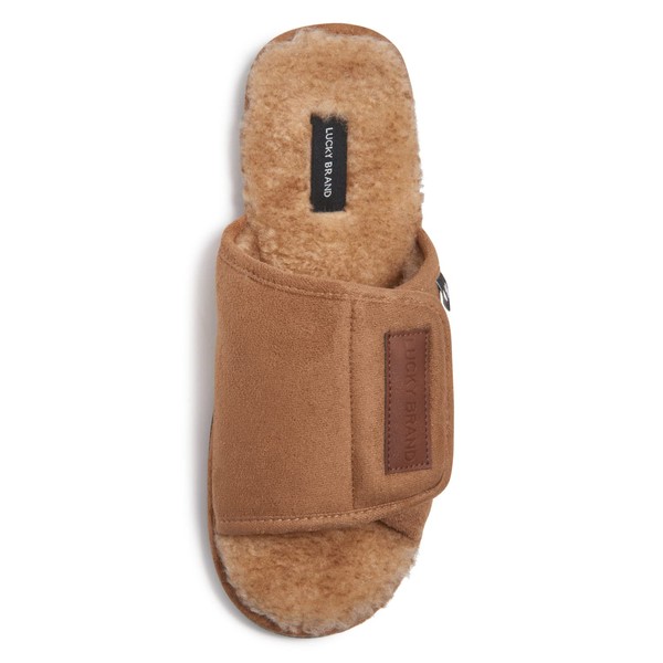 Lucky Brand Mens Microsuede Memory Foam Open Toe Sherpa Slippers,