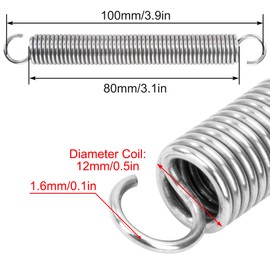 GUNGY Tension Springs with Hooks Stainless Steel Tension Spring Tension Spring 100 mm Outer Diameter 12 mm Wire Diameter 1.6 mm Maximum Tensile Force 6.41 kg 1.6 x 12 x 100 mm 4