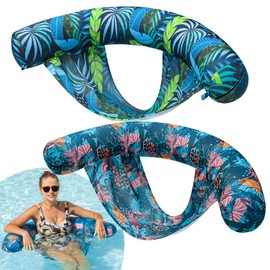 FindUWill Inflatable Pool Floats Noodle Chair, 2 Pack Soft Fabric Water Floating Chair Lounge with Sling Swimming Pool Floaties Lounger Blow up Pool Noodles for Adults(Blue, Green)