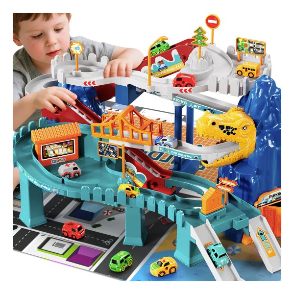 MSKOLER Dinosaur Race Car Tracks for Toddlers 3-5 Years, Dinosaur