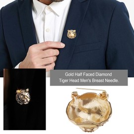 EMSea Rhinestone Tiger Head Brooch Pins Lapel Pin Coat Badge Alloy for Vintage Men's for Scarves Collar Accessories for Men 33x36mm,Gold