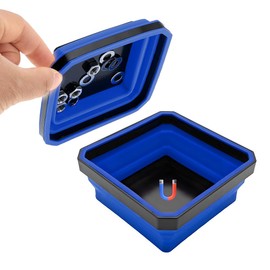 FSTURIOS Collapsible Magnetic Parts Tray, 4.5" Square Silicone Tool Tray with Double-Sided Magnetic Base, Foldable Bowls Small Metal Parts Holder for Screws Bolts Nuts Washers (Blue)