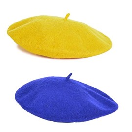 ASYBHYY Women French Beret Hat, Wool Blend Classical Plain Solid Color Beret Cap for Women Lady Girls, 2 Pack (CA/US, Alpha, Medium, Medium, H-Color 2)