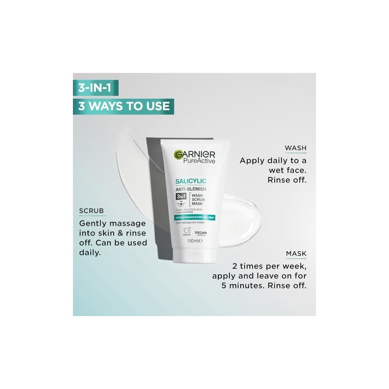 Garnier Skin Naturals Pure 3 en 1 Lavado+exfoliante+máscara: 5.1 fl