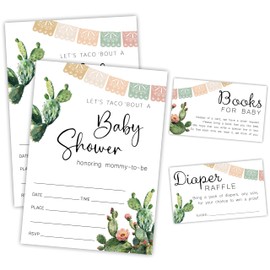 EXW Let's Taco 'Bout A Baby Shower Invitations Kit, 25 Invitation Cards With Envelopes, 25 Book Request Cards & Diaper Raffle Tickets, Baby Announcement, Gender Reveal Party Supplies-A06