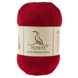 TEHETE 100% Merino Wool Yarn for Knitting 3-Ply Luxury Warm Soft Lightweight Crochet Yarn(Maroon,1Ball)