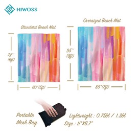 Hiwoss Sand Proof Beach Blanket Oversized 95”x 80”,Waterproof Sand Free Beach Mat with Corner Pockets,Portable Mesh Bag for Beach Festival,Picnic,and Outdoor Camping,Rainbow Watercolor Painting