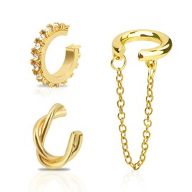 CAVETEE Ear Cuff Earrings for Women，14K Gold Plated Gold Ear Cuff Earrings for Women Non Piercing Ear Piercing Fake Earrings Set