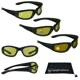 Bikershades Motorcycle Transitional Sunglass Men Women Safety Polycarbonate photochromic Lens Yellow to Dark Brown