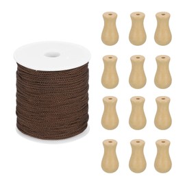 sourcing map Braided Lift Shade Cord, 1.8 mm 110 Yards/Roll Nylon Cord String with 20Pcs Wood Blind Pull Cord Knobs for Roman Blind Shade Rollers Repair Curtain Craft DIY (Wood)