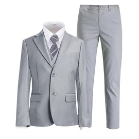 Boy Suits for Toddler Tuxedo Boys Suit for Wedding Formal Dress Outfit Kids Grey Suit Set with Vest and Tie Size 7